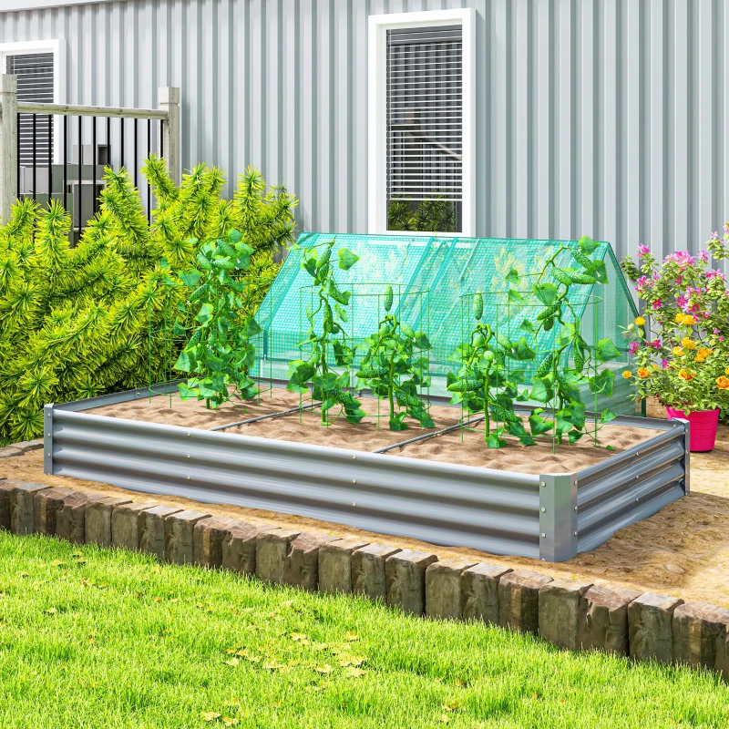 Outsunny Jardinieră de Exterior din Oțel cu Fund Deschis și Margini Întărite, 240x120x30 cm, Argintiu