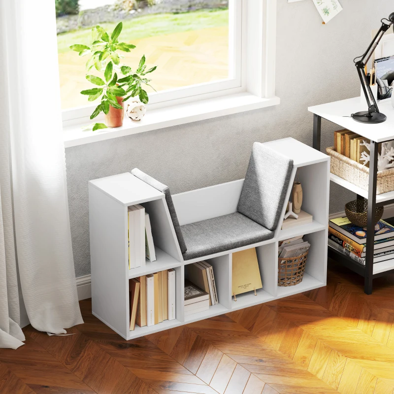 HOMCOM Boekenkast met Opbergbank, Vakkenkast voor Speelgoed en Boeken, voor Slaapkamer, 105 x 30 x 63 cm, Wit