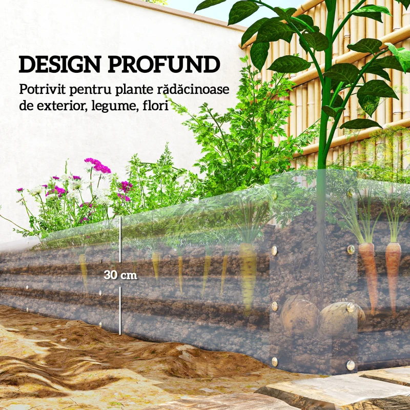 Outsunny Jardinieră de Exterior din Oțel cu Fund Deschis și Margini Întărite, 240x120x30 cm, Argintiu