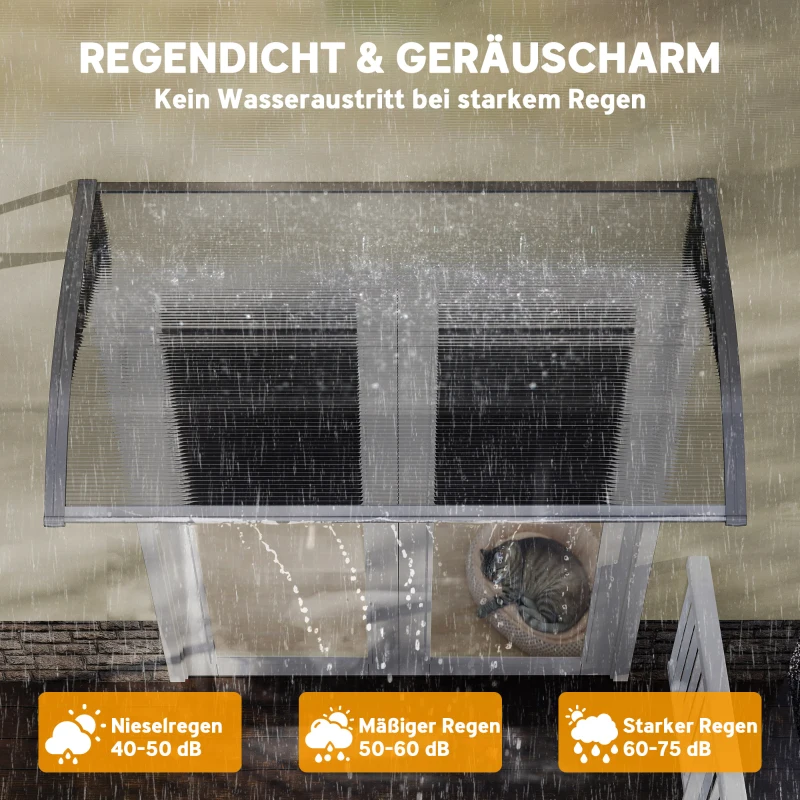 Outsunny Deurafdak, bescherming tegen regen, wind en hagel, polycarbonaat, aluminium verbindingsstangen, 110 x 60 x 18 cm, grijs
