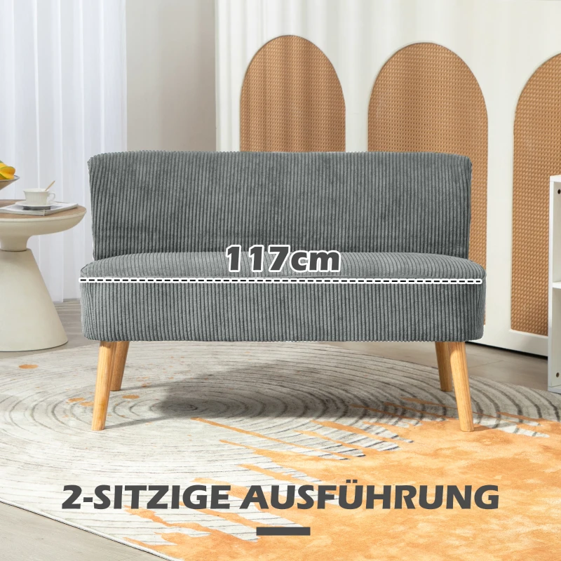 HOMCOM 2-Sitzer Polstersofa, Holz, Samtartiges Polyester, Schaumstoff, 117 x 56,5 x 77 cm, Rosa(m-6)