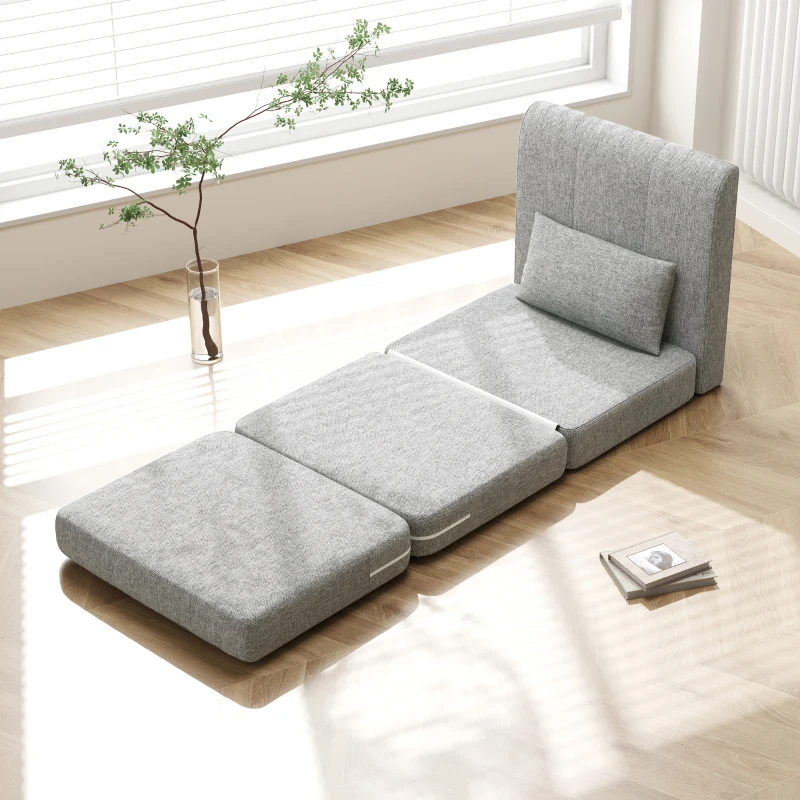 HOMCOM Fotoliu Pat Pliabil de Podea cu 3 Secțiuni Economisitor de Spațiu, din Material Textil, 80x75x74 cm, Gri(m-10)