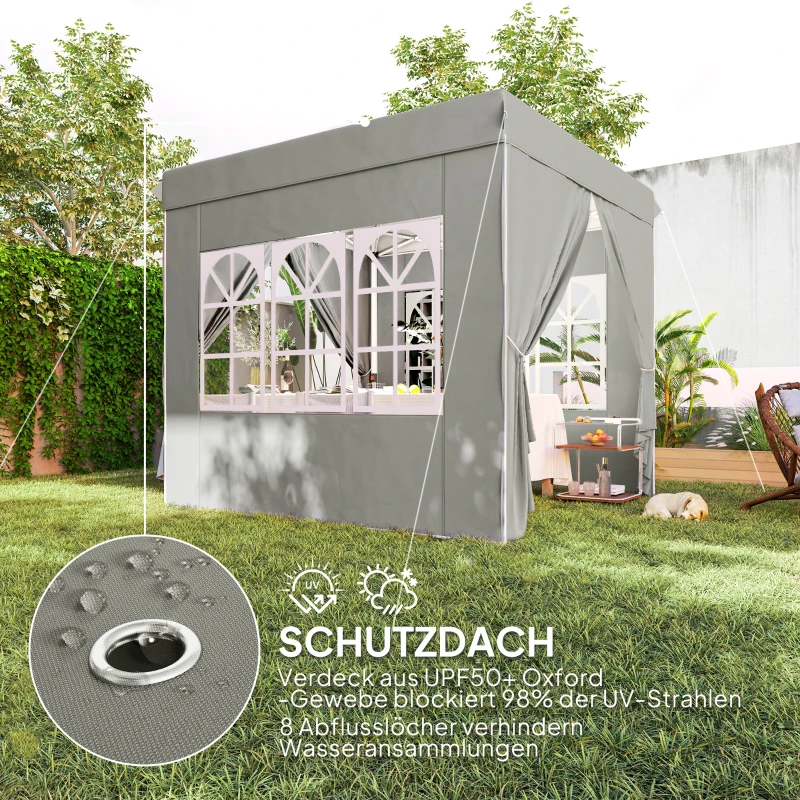 Outsunny 2,5 x 2,5 m Pop-up-Pavillon mit Seitenwänden und Tragetasche, UPF50+ höhenverstellbares Gartenzelt, Hellgrau