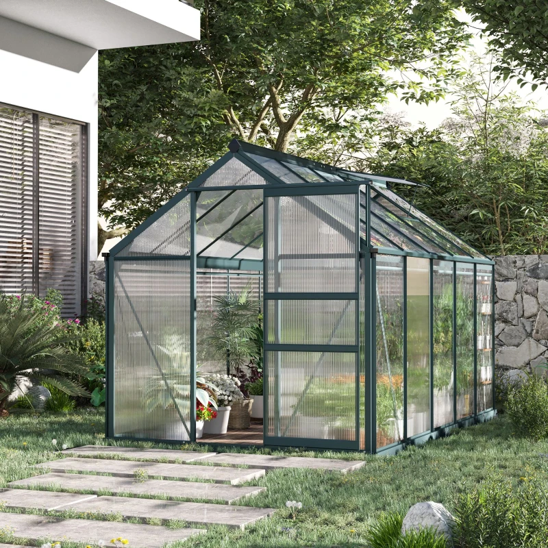 Outsunny Serra da Giardino in Policarbonato Anti UV 190x312x201cm con Finestra e Porta Scorrevole, in Alluminio