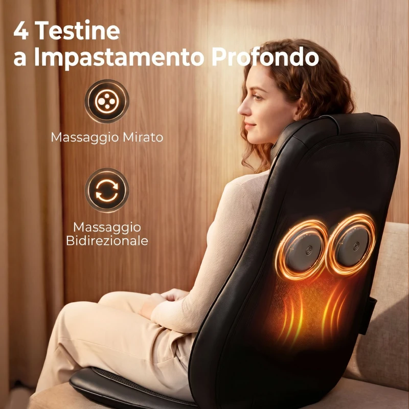 HOMCOM Sedile Massaggiante con Calore, Shiatsu e Impastamento per Schiena, Vibrazione per Fianchi e Cosce, Nero