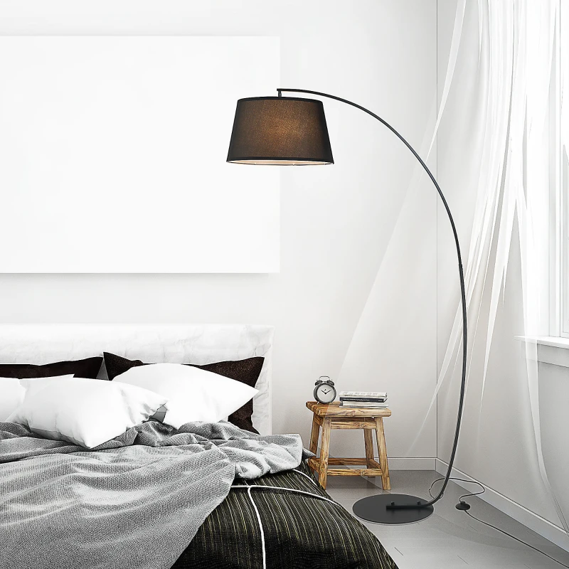 HOMCOM Lampe Lampadaire à Arc Salon Courbée - Lampe Arceau Moderne en Métal - Lampadaire sur Pied, Métal et Lin, Noir