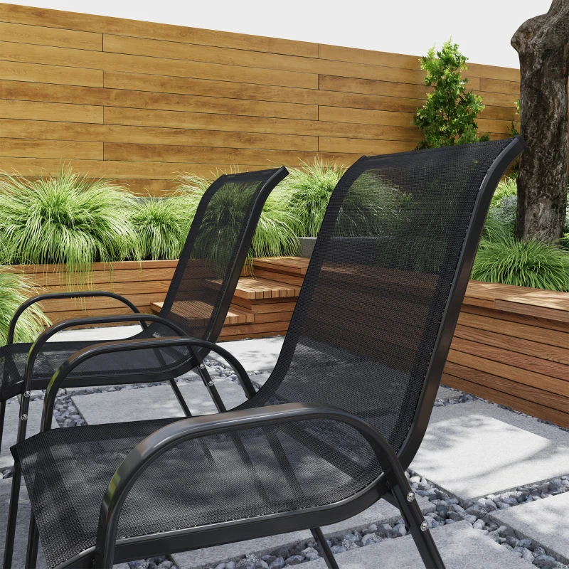 Outsunny Tuinstoel 4-delig stapelbaar - Stalen Tuinstoelen met Armleuningen en Rugleuning, tot 120 kg, Zwart