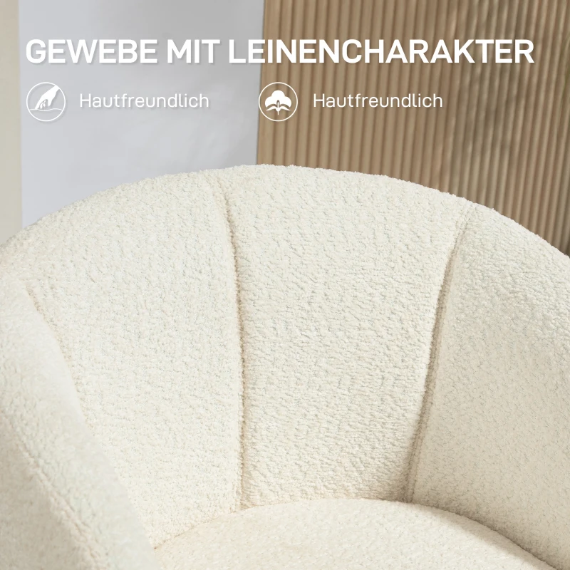 HOMCOM Fauteuil, Gestoffeerde Stoel met Comfortabele Zitschaal, Draaibaar, Knusse Bekleding, tot 120 kg, Crèmewit