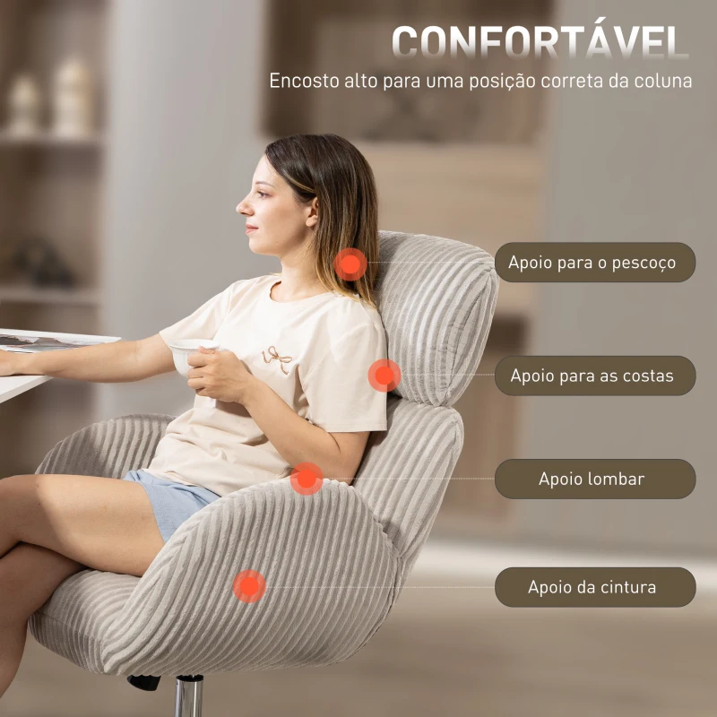 HOMCOM Cadeira de Escritório com Apoio de Cabeça Regulável Altura Ajustável Função Basculante 74x70x104-112 cm Cinzento