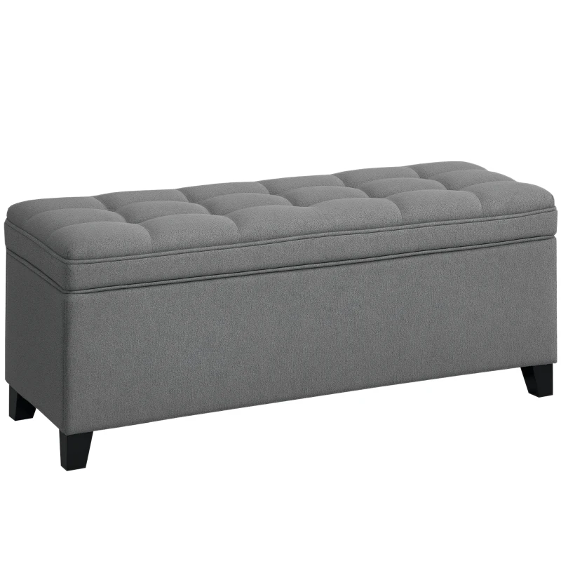 HOMCOM Zitbank met opbergruimte, gestoffeerde bank 120x40x48 cm met veiligheidsscharnieren, linnenlook, donkergrijs