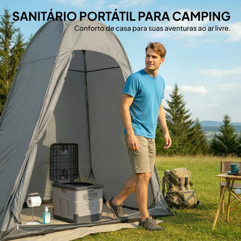 Outsunny Sanita Portátil de PP com 12 Pacotes de Agente Solidificante e 12 Sacos Carga 100kg Exterior Cinzento Escuro