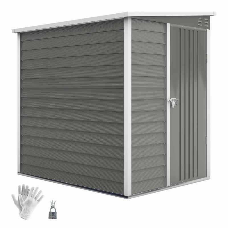 Outsunny Metalen Tuinhuis 2,3m² 142x184x181cm – Tuinschuur met Fundament, Lessenaarsdak, Raam, Slot & Handschoenen – Weerbestendig Gereedschapshuis voor Achtertuin – Lichtgrijs(m-11)