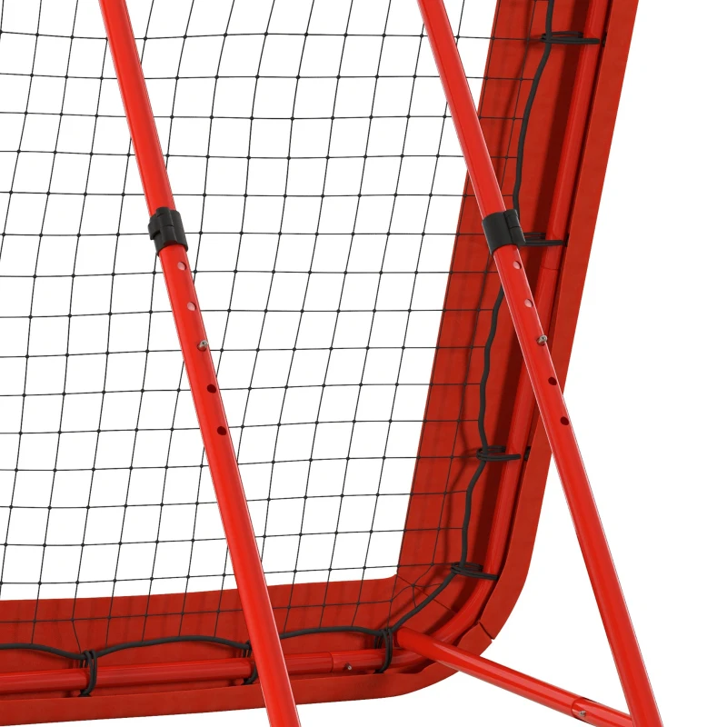 HOMCOM Voetbal-terugkaatsnet, verstelbaar, opvouwbaar, metalen frame, weerbestendig PE-net, incl. haringen, Rood