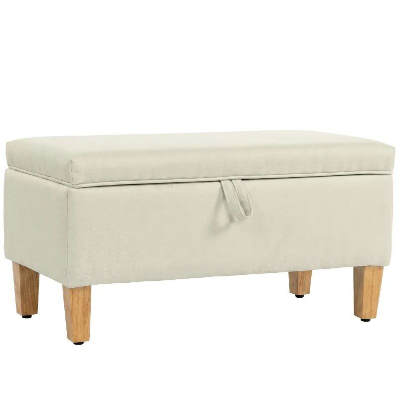 HOMCOM Banc de rangement, bout de lit, repose-pieds rembourré en lin avec pieds en bois de caoutchouc, 71x37x36cm, beige