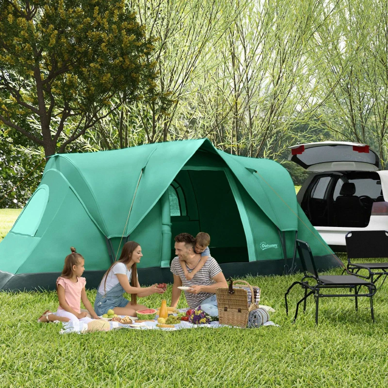 Outsunny Tienda de Acampada para 5-6 Personas Impermeable 3000mm+ con Bolsa de Transporte y Gancho 455x220x180 cm Verde