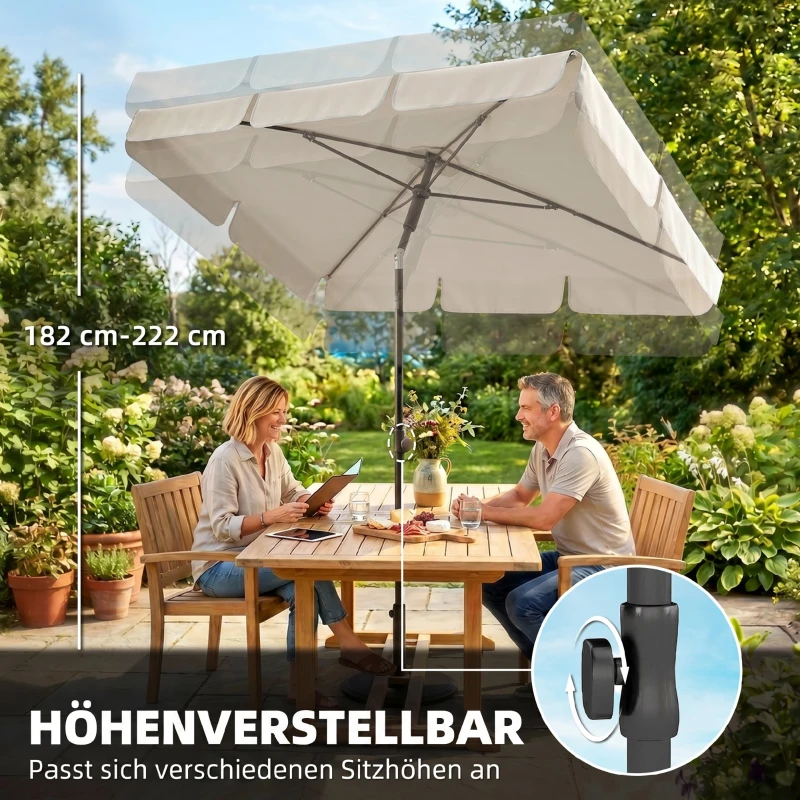 Outsunny Parasol 183 x 122 cm, waterafstotend balkonparasol met 3-voudige kanteling, met 8 ribben, beige