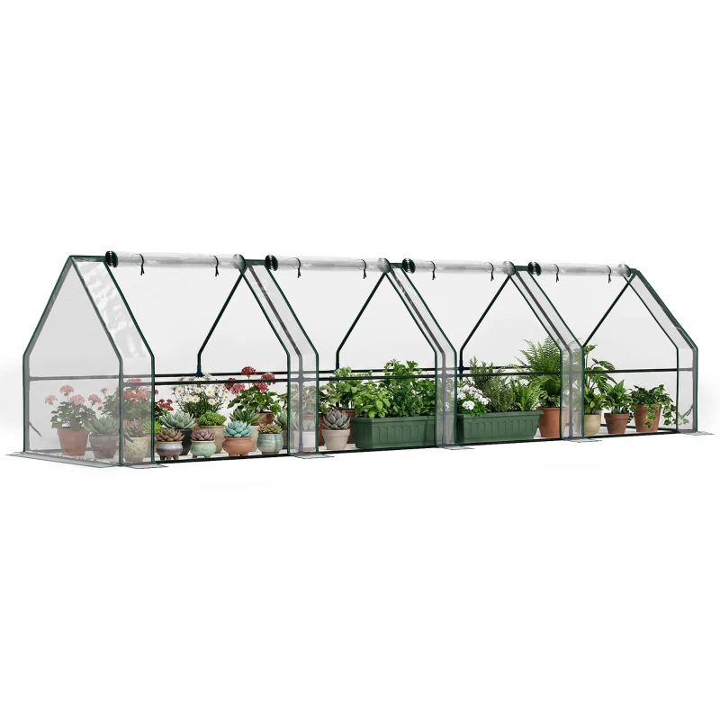 Outsunny Kas met ritsvenster, winterbestendige buiskas van staal 360 x 90 x 90 cm transparant