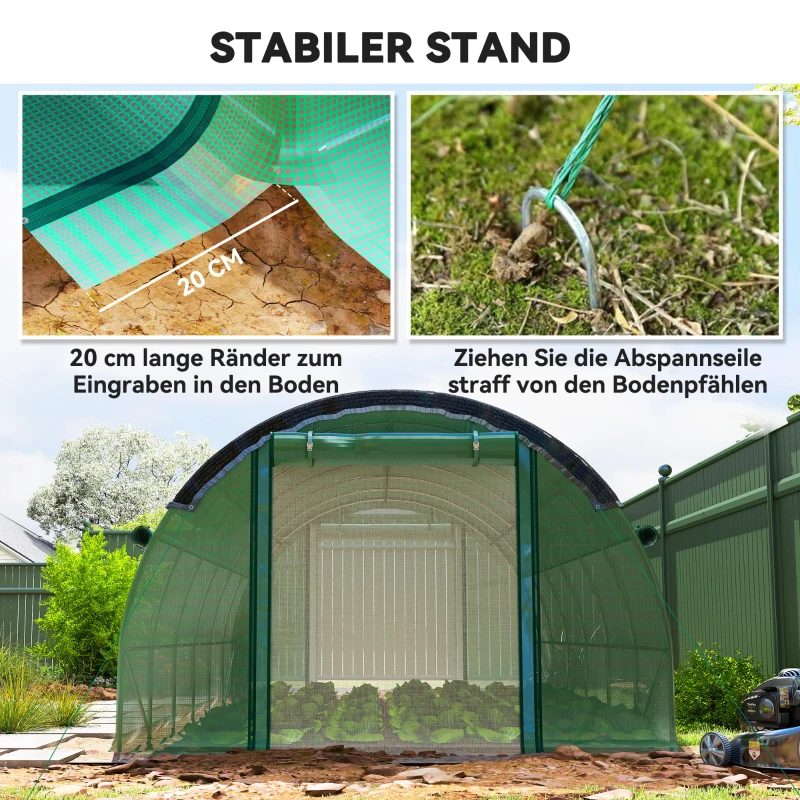 Outsunny 6 x 3 x 2 m polytunnelkas met zonneschermnet, oprolbare zijwanden, kunststofafdekking, stalen frame, groen