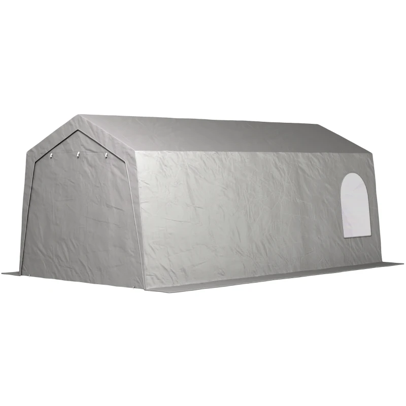 Outsunny 3 x 6 m Wasserdichter Gartenschuppen mit UV-beständiger Kunststoff-Plane und Metallgestell, Hellgrau