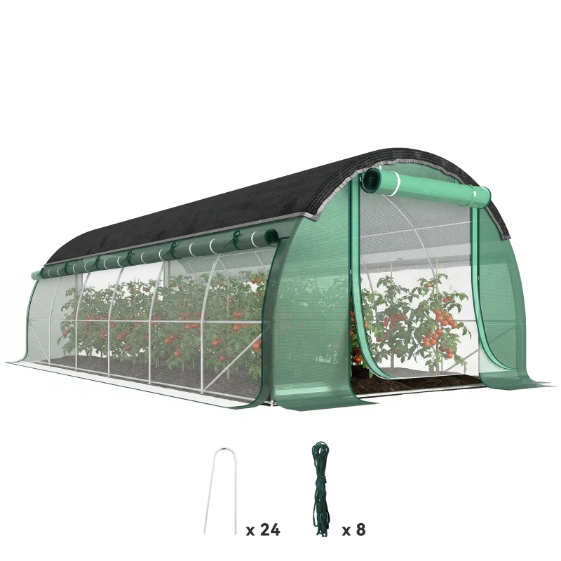 Outsunny 6 x 3 x 2 m polytunnelkas met zonneschermnet, oprolbare zijwanden, kunststofafdekking, stalen frame, groen