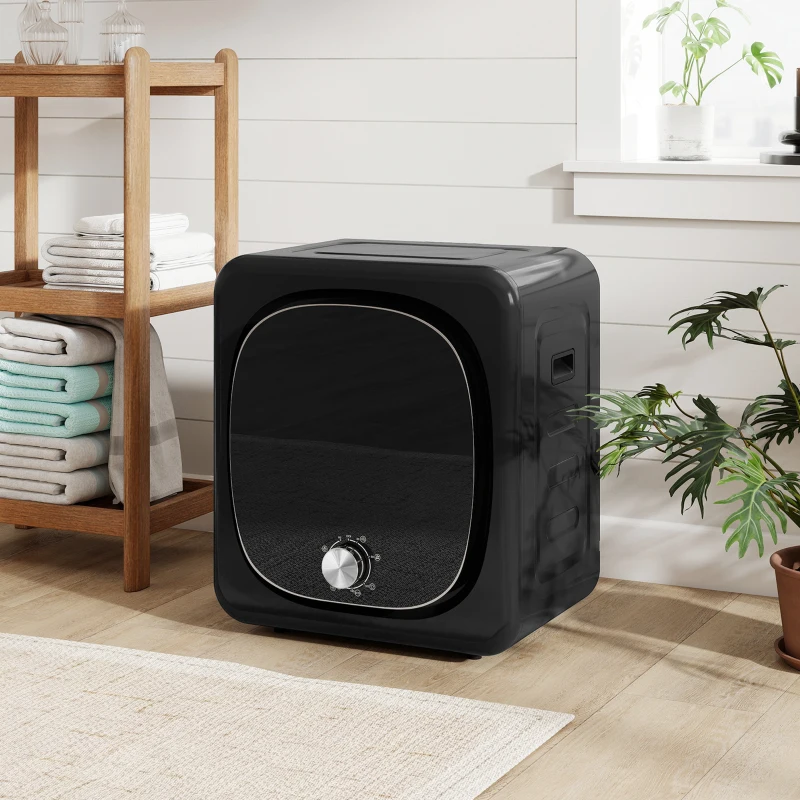 HOMCOM Máquina de Secar Roupa de Exaustão 4 kg 800W Anti-Vincos Esterilização 5 Programas Carga Frontal 48x40x56 cm Preto