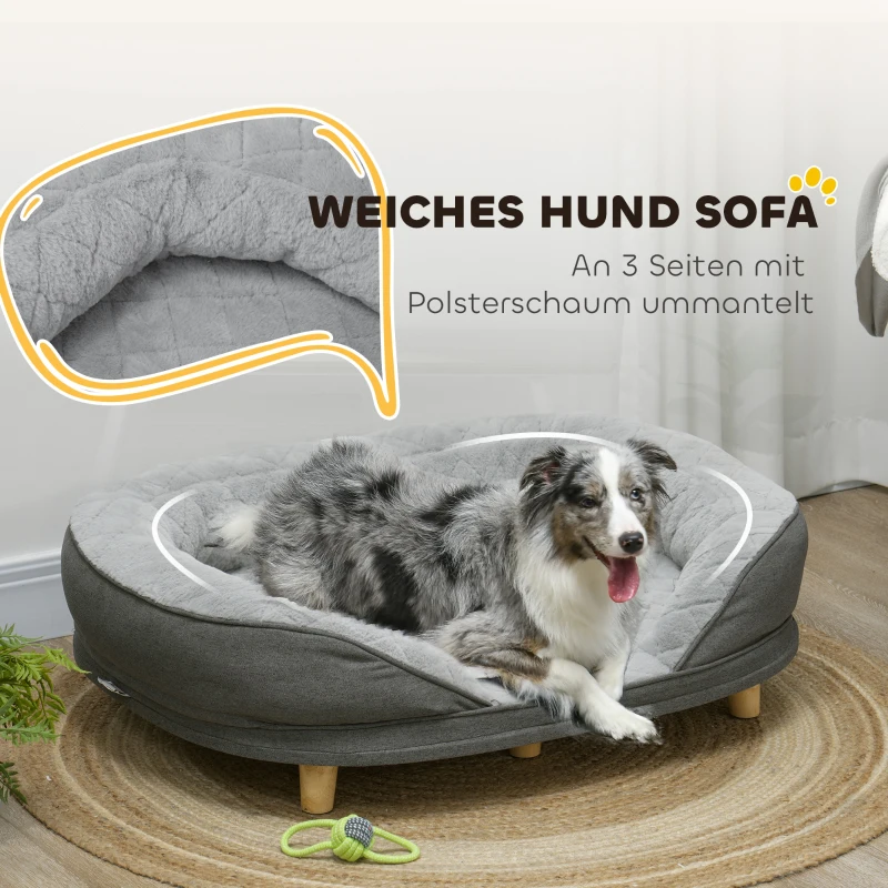 PawHut Hundebett für Hunde bis 25 kg, abnehmbarer Bezug, rutschfeste Füße, 90 x 78 x 25 cm, Grau(m-6)