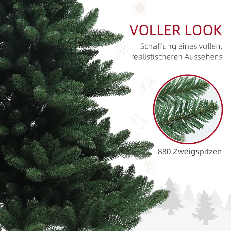 HOMCOM Kunstkerstboom 180 cm, Brede Kunstspar met 880 takken, Kerstboom met inklapbare stalen voet, Kerstdecoratie inclusief metalen standaard voor binnen