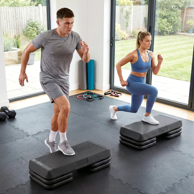 SPORTNOW Stepper aérobic fitness hauteur réglable 3 niveaux 10/15/20 cm surface antidérapante plastique, gris