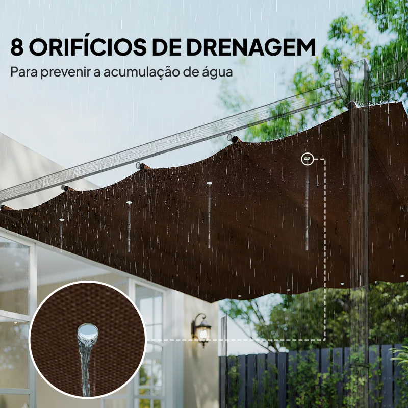 Outsunny Telhado de Reposição Retrátil 3x2,5 m para Estrutura de 3x2 m Tecido Apenas para Pérgola Jardim com 8 Orifícios Castanho