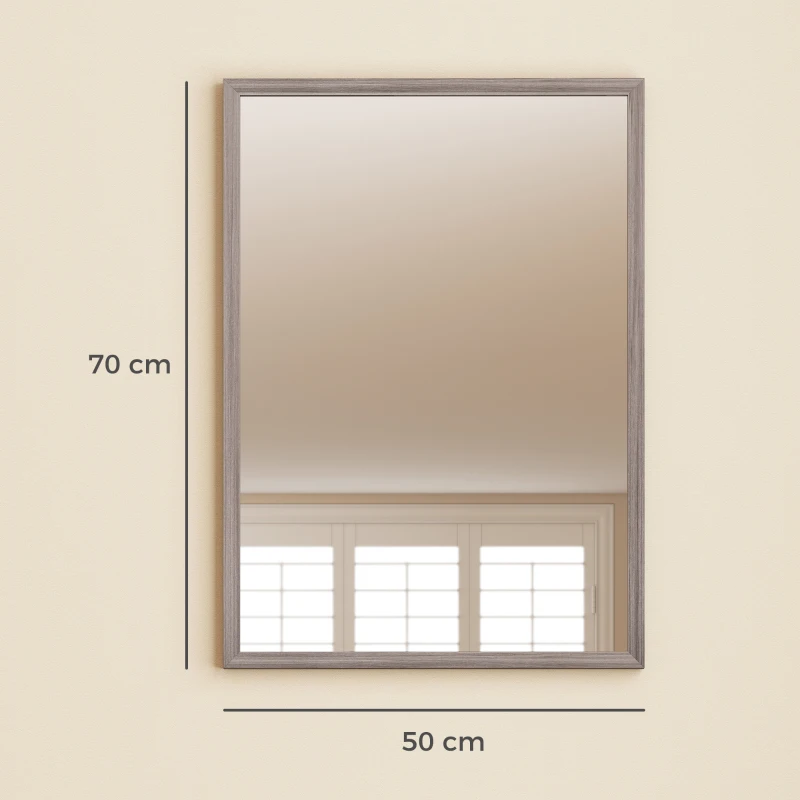 HOMCOM Wall Bathroom Mirror, 50 x 70 cm Wall-Mounted Mirror for Living Room, Bedroom, Hallway, Grey