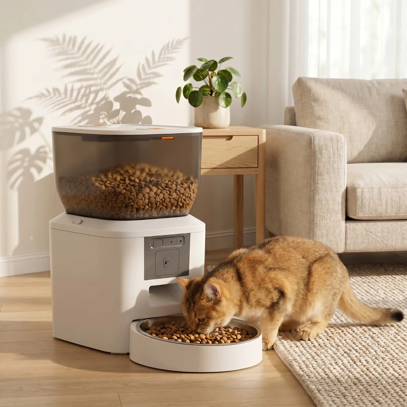 PawHut Futterautomat Katze mit Kamera, 2,4 GHz WLAN, App-Steuerung, 4L Futterautomat für 1–10 Mahlzeiten, 2-Wege-Audio