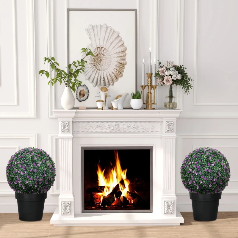 HOMCOM Set of Two Artificial Boxwood Balls Plants - Purple