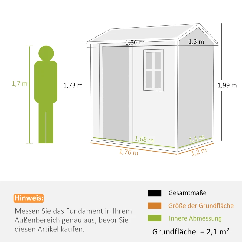 Outsunny Gartenhaus, Gartenschuppen mit Boden, Fenster, verschließbarer Tür, Kunststoff-Harz, wetterfest, Grau