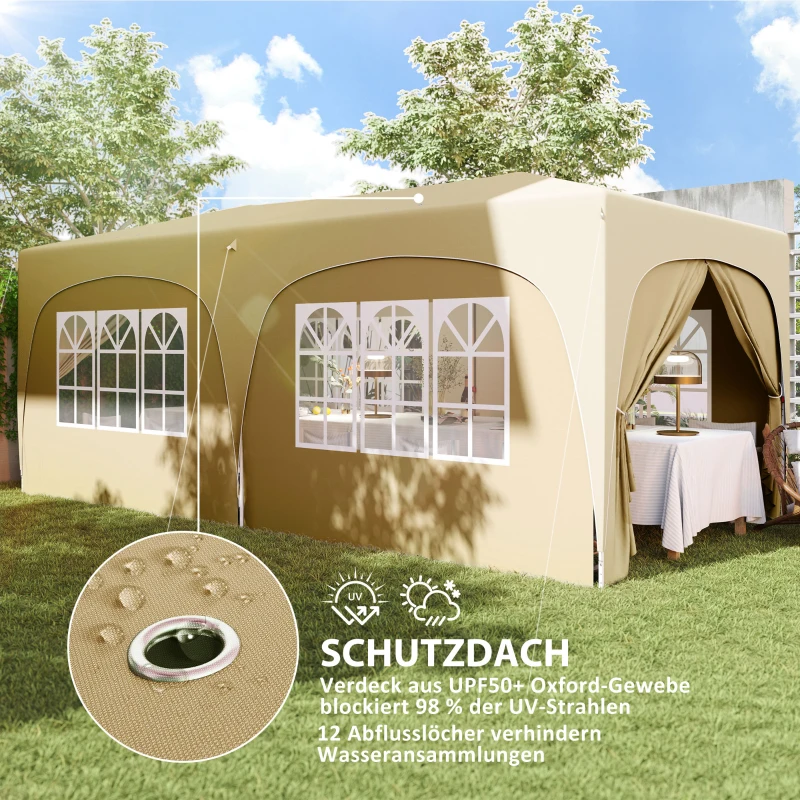 Outsunny 3 x 6 m Pop-up Pavillon mit Seitenwänden, UPF50+ höhenverstellbares Gartenzelt mit Tragetasche und Sandsäcken