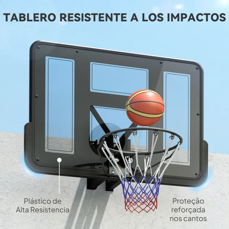 SPORTNOW Tabela de Basquetebol de Parede para Interior e Exterior com Painel Inquebrável de 110x75 cm e Rede Resistente a Rasgos Preto