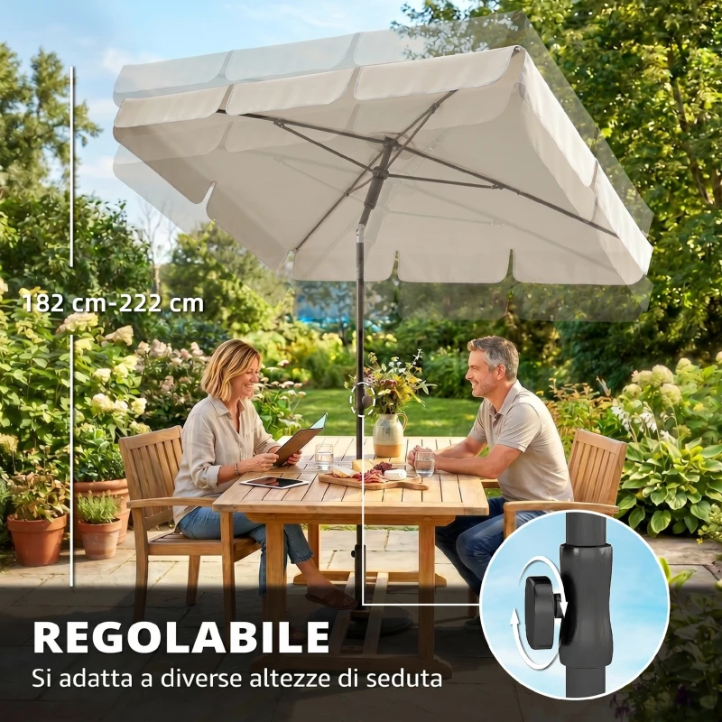 Outsunny Ombrellone Rettangolare con 3 Inclinazioni, in Metallo e Poliestere, 183x122x222 cm, Beige