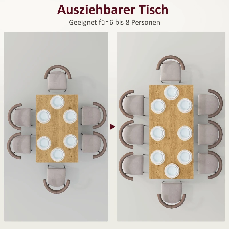 HOMCOM Uitschuifbare eettafel, uitbreidbare tafel voor 6-8 personen, keukentafel met stevige stalen poten(m-4)