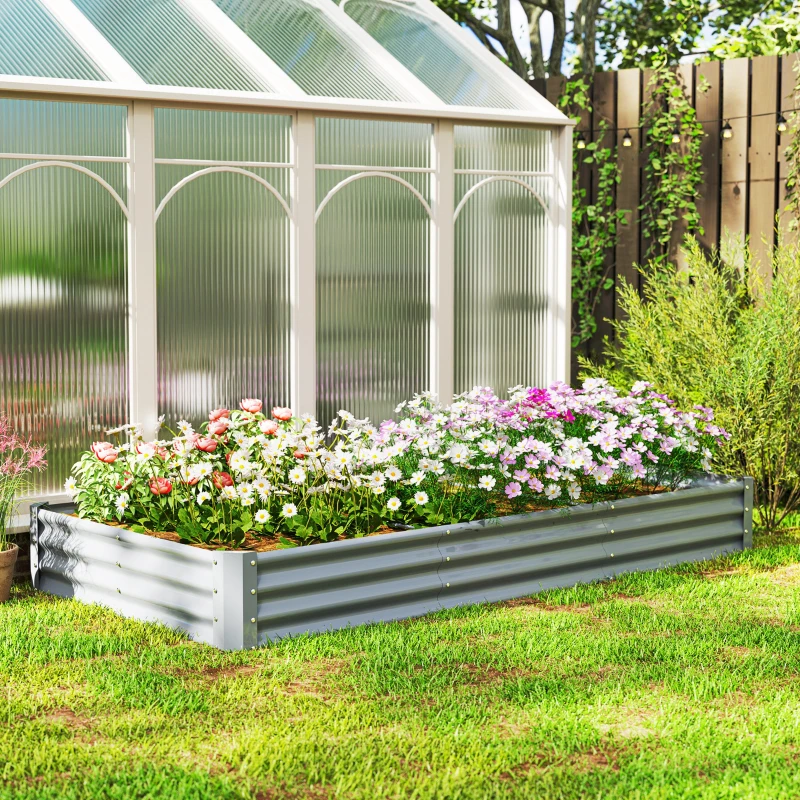 Outsunny Jardinieră de Exterior din Oțel cu Fund Deschis și Margini Întărite, 240x120x30 cm, Argintiu