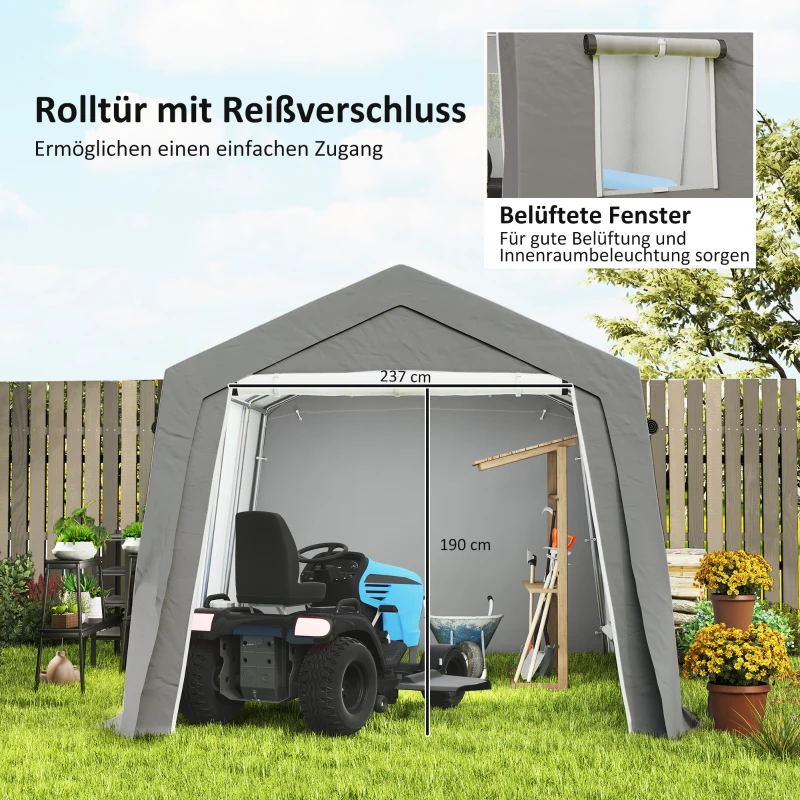 Outsunny Opbergtent met zadeldak, waterdicht opbergtent met deuren en ramen, anti-stof fietsafdak, folietent en fietsgarage voor terras en tuin, 300 x 447 x 255 cm, lichtgrijs