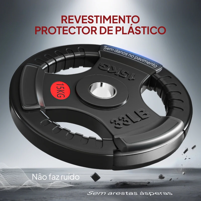 SPORTNOW Discos de Pesos com Orifício de Ø50 mm 2 Discos de 15 kg com Triplo Aperto para Halteres e Barras Ø34x5 cm Preto