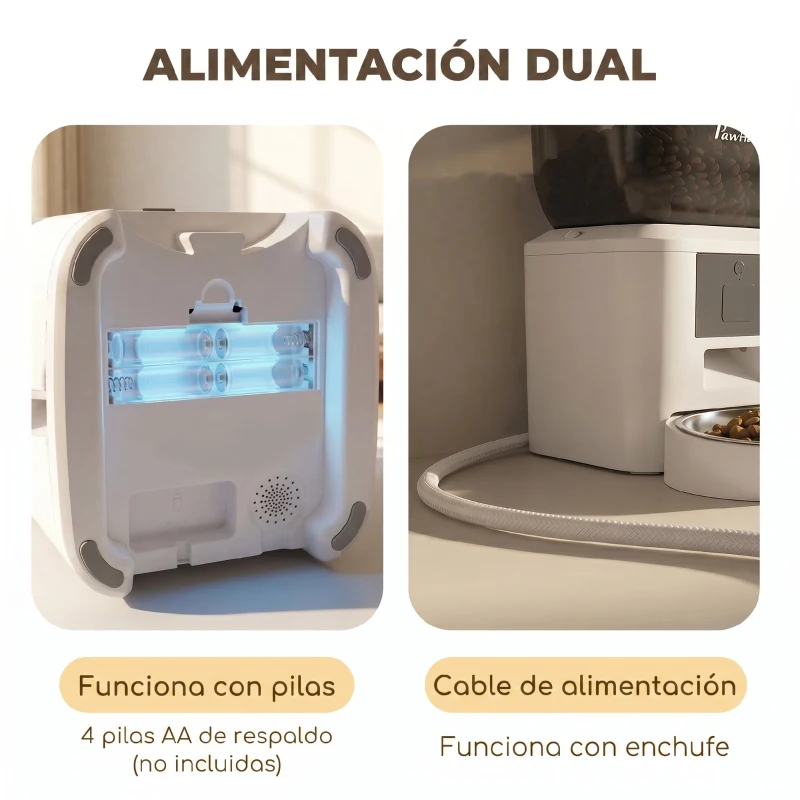 PawHut Comedero Automático 4L WiFi 2.4G para Gatos Perros con Control App 2 Cuencos 1-10 Comidas al Día Grabadora Voz 10s