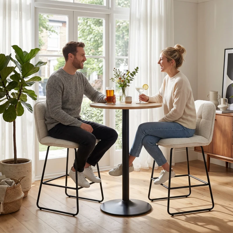 HOMCOM Lot de 2 Tabourets de Bar, Chaises de Bar Rembourrées en Tissu Bouclette, Extra-Large Assise 66H cm, Crème