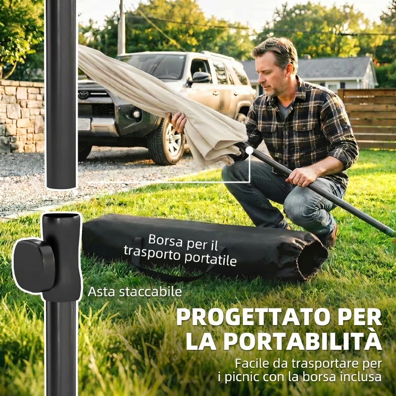Outsunny Ombrellone Rettangolare con 3 Inclinazioni, in Metallo e Poliestere, 183x122x222 cm, Beige