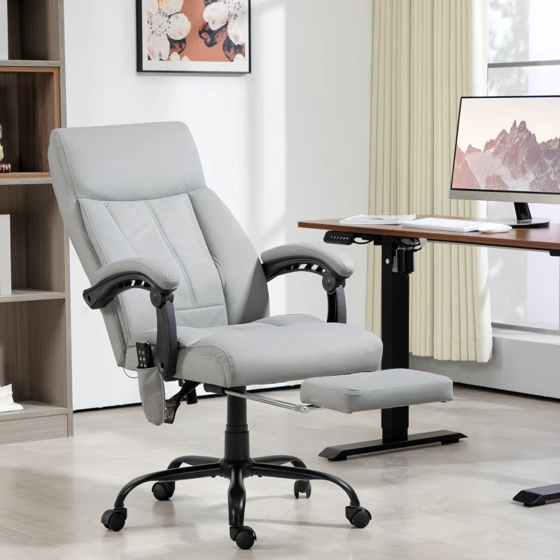 Vinsetto Bürostuhl mit Massagefunktion & Heizfunktion, Fußstütze, bis 120 kg, Grau(m-10)