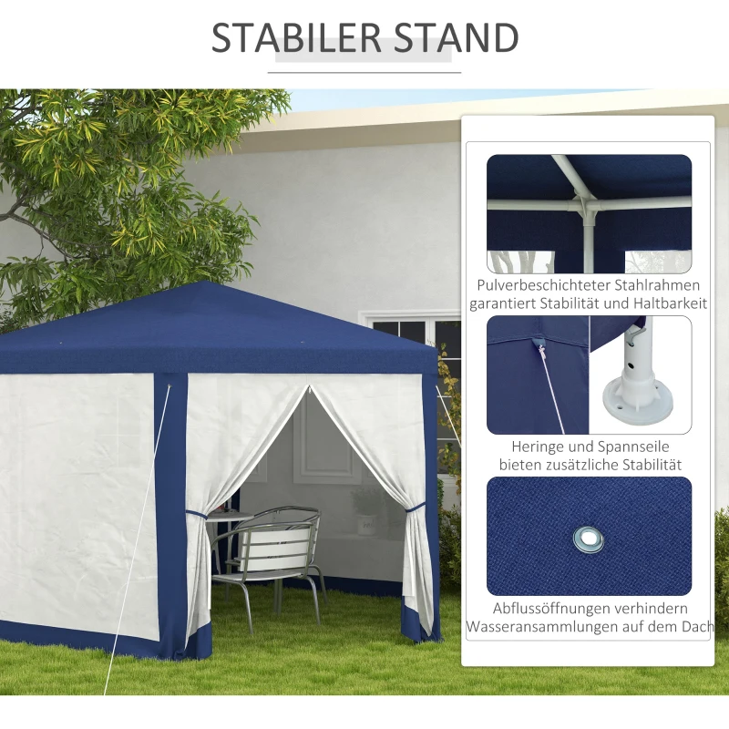 Outsunny Gartenpavillon, 6-eckig, Netzvorhänge, Metallgestell, 3,94x3,412x2,5m, Blau