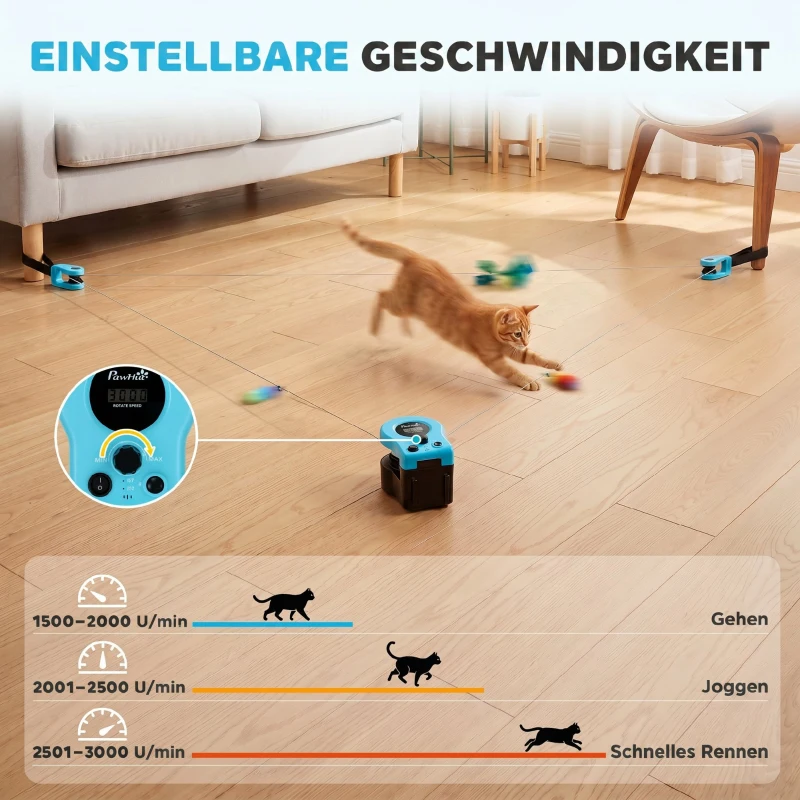 PawHut Automatisches/Ferngesteuertes Katzenspielzeug mit einstellbare Geschwindigkeit anpassbaren Laufwegen Schwarz