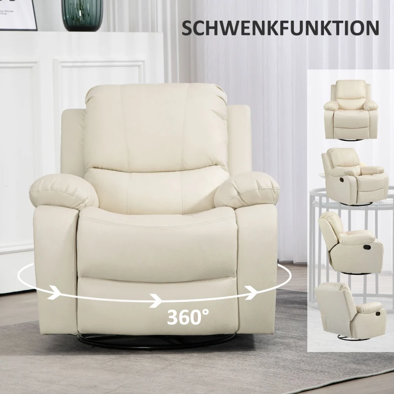 HOMCOM Relaxsessel, verstellbare Lehne & Fußstütze, drehbar, bis 150 kg, Stahlrahmen, 93x100x98cm, Cremeweiß(m-6)