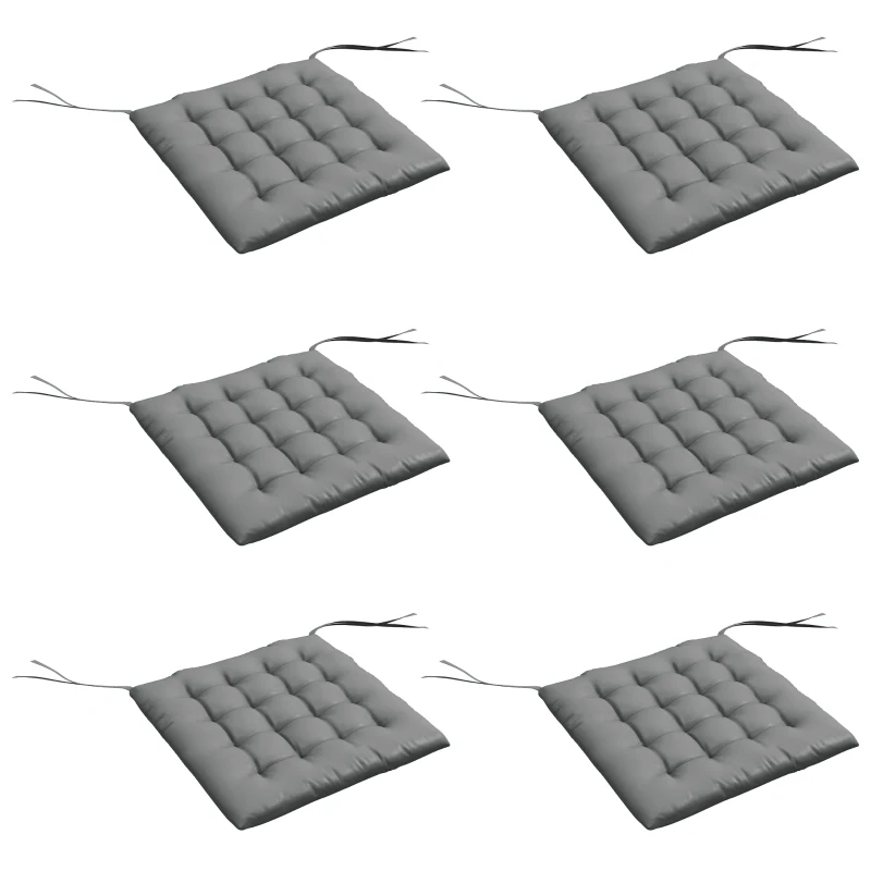 Outsunny Conjunto de 6 Almofadas para Cadeiras de Jantar 40x40 cm 6 Unidades Almofadas para Cadeiras de Jardim Acolchoadas com Fitas Cinzento