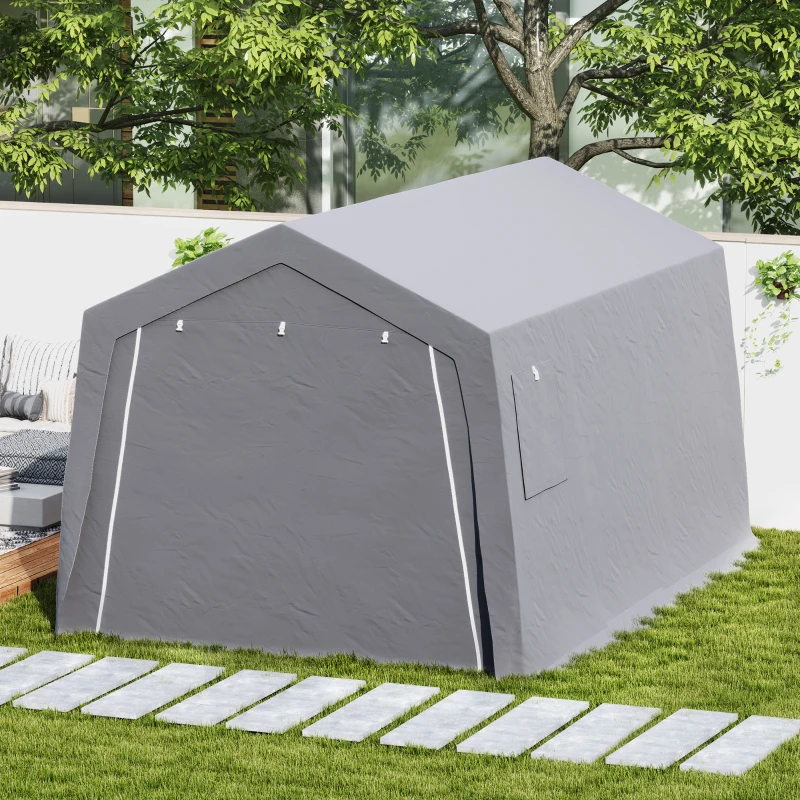 Outsunny Opbergtent met zadeldak, waterdicht opbergtent met deuren en ramen, anti-stof fietsafdak, folietent en fietsgarage voor terras en tuin, 300 x 447 x 255 cm, lichtgrijs