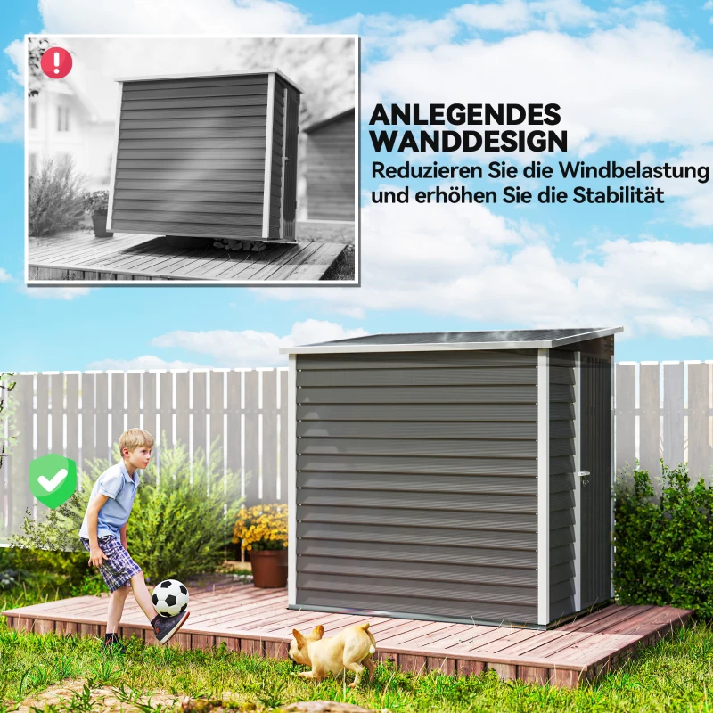 Outsunny Metalen Tuinhuis 2,3m² 142x184x181cm – Tuinschuur met Fundament, Lessenaarsdak, Raam, Slot & Handschoenen – Weerbestendig Gereedschapshuis voor Achtertuin – Lichtgrijs(m-7)